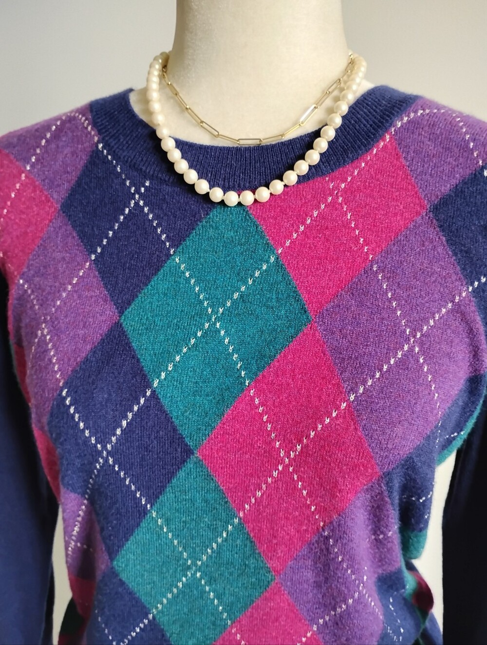 Talbots Lambswool Blend Argyle Crewneck Sweater Colorful Preppy Classic Size SP
